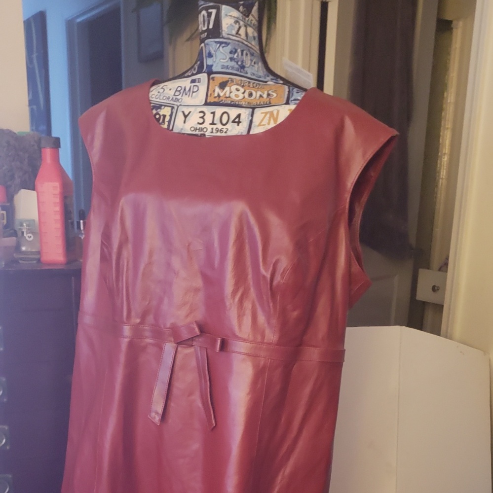 Leather sleveless dress.